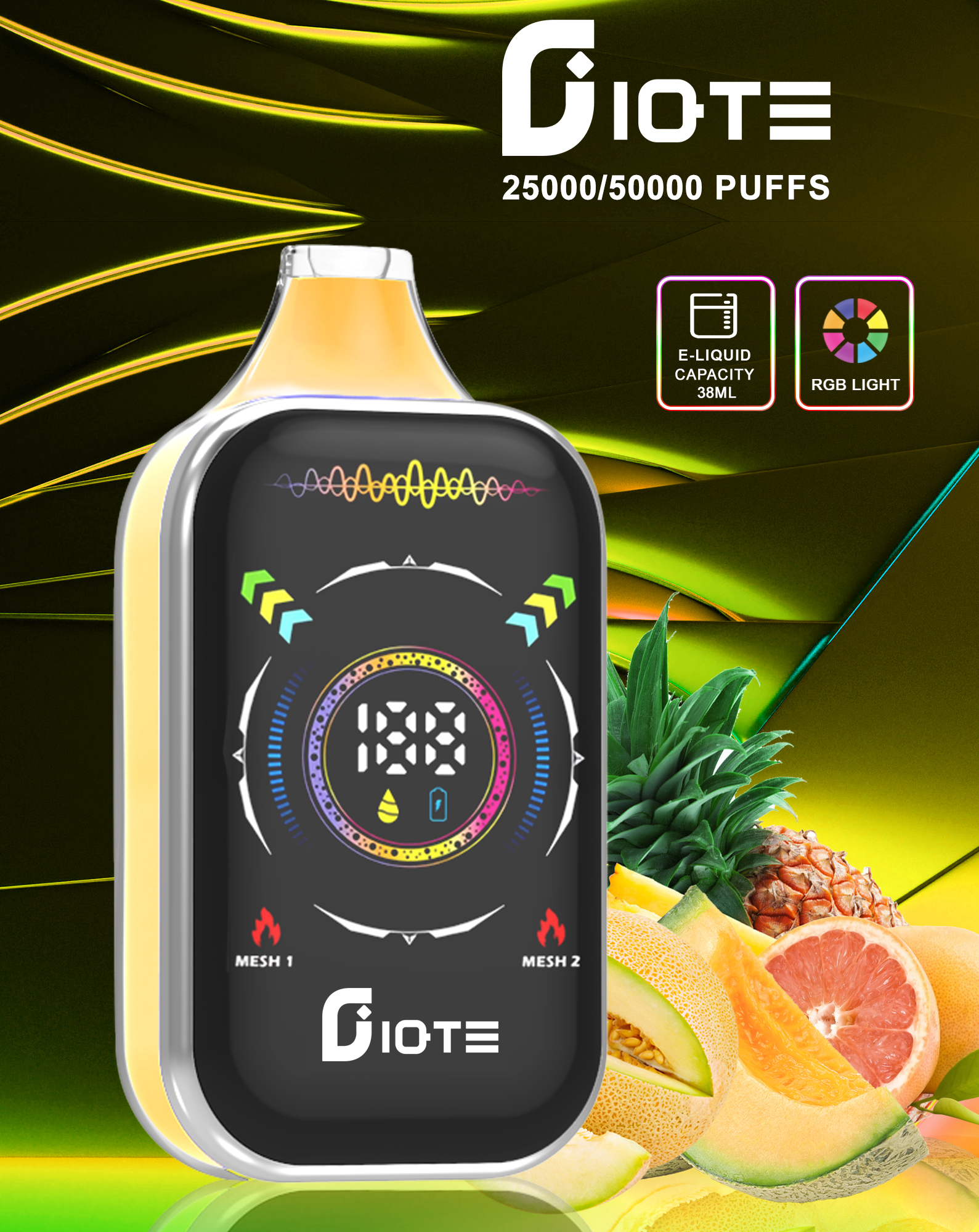 vapeablenova.com IQTE Hyper Vape 50K(50000) Puffs Smart Full-Screen Display 2% or 5% nicotine 50mL of e-liquid 850mAh rechargeable battery Type-C Quick Charging Disposable Vape