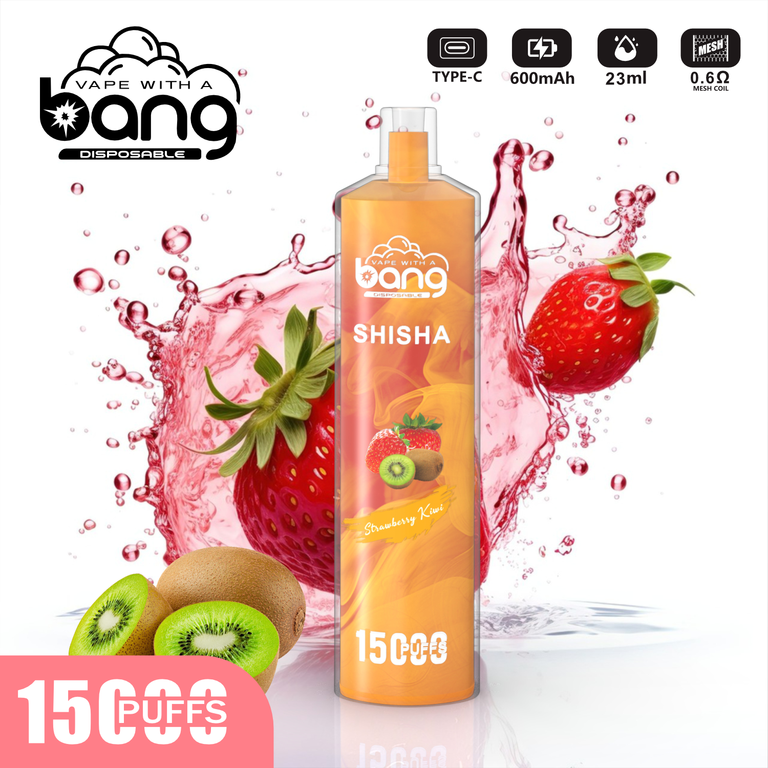 vapeablenova.com Bang SHISHA 15K(15000) Puffs 0% 2% 3% 5% Nicotine 600mAh Battery 23ml Oil Disposable Vape Pen