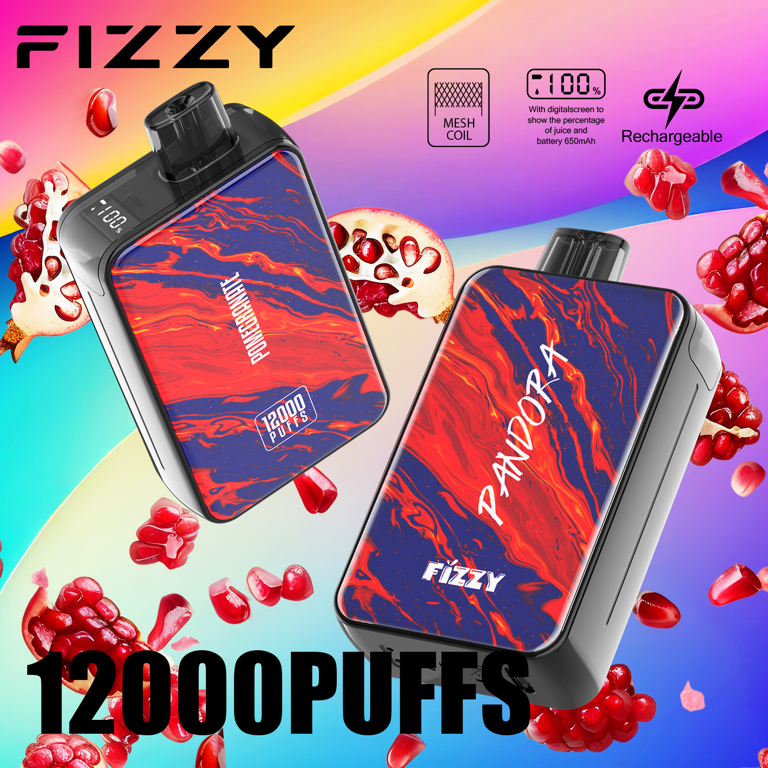 vapeablenova.com Fizzy Pandora 12K(12000) Puffs 20ML E-Liquid Mesh Coil 650mAh battery Disposable Vape